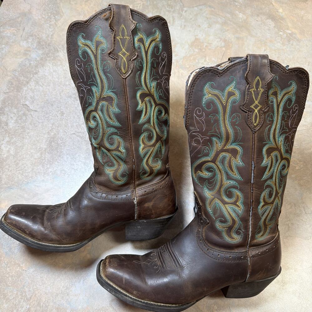 Justin Boots L2552 Distressed Square Toe Stampede Cowboy Women's 7.5 B *READ*